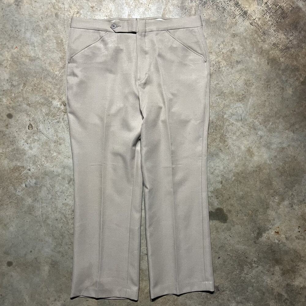 Vintage 70s Botany 500 Beige Talon Trousers Pants 34x27